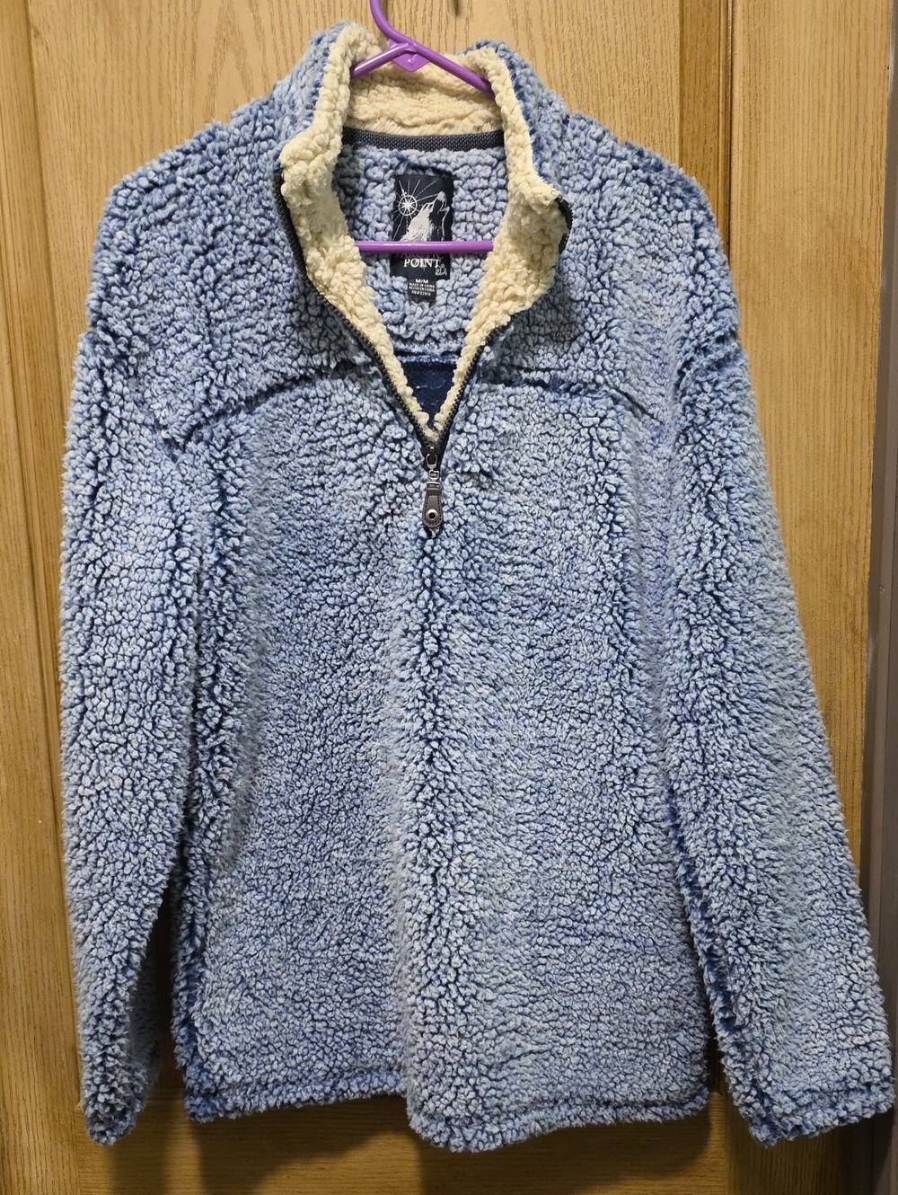 Point Zero Light Blue Teddy Jacket with Cream Sherpa Collar
